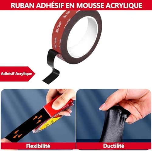Ruban Adhésif Double Face Kinoco 3mx20mm Fort Imperméable pour Décoration DIY Auto Bande LED
