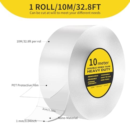 CRESZZLE adhesif double face extra fort pour Tapis, Mur Photo, Cuisine - Amovible et Sans Trace, 10 Mètres