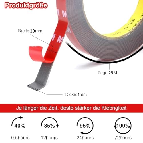 UOCAI Ruban adhésif double face industrielle extra fort, résistant à la chaleur et imperméable, 10mmx25m pour réparation