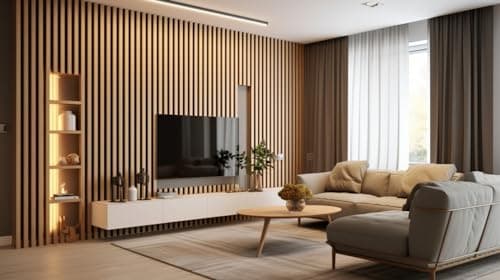 Premium Panneaux muraux acoustiques 3D 12 pièces, Vertical, Longueur 275 cm, Largeur 2,9 cm, Profondeur 4 cm, Aspect boi