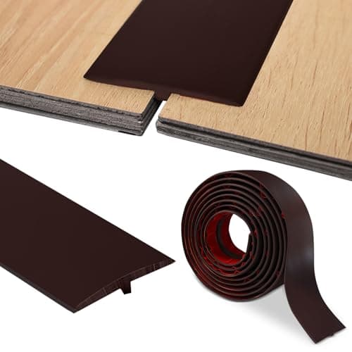PVC Profilé en T Barre de Seuil Autocollant 5cm x 200cm pour Transition de Sol et Porte Fenêtres Sécurité Élégant — Brun Foncé