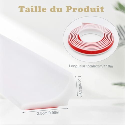 BORISCA Seuil de Douche Blanc pour évier, Étanchéité Autocollante et Silicone Pliable Barrière d'Eau 3m Salles de Bains