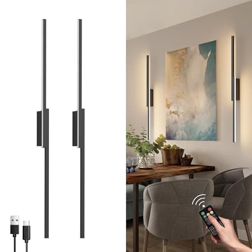 Aipsun Applique murale LED sans fil à batterie moderne pour chambre à coucher et salon, 10000mAh USB-C rechargeable, noi — Noir