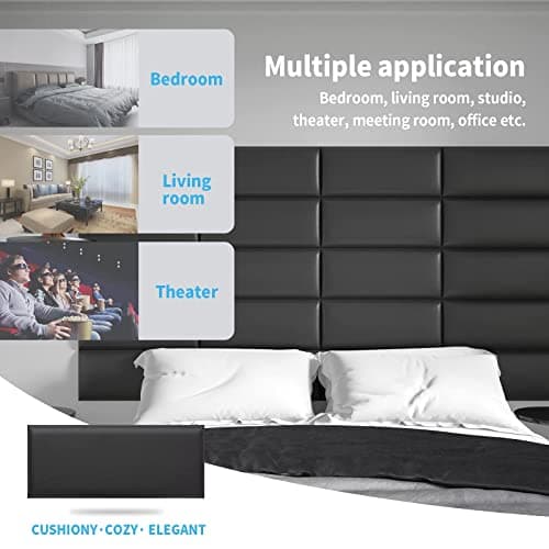 Art3d Lot de 12 Panneaux muraux Auto-adhésifs pour tête de lit King Size - Noir | Insonorisés | pour Chambre à Coucher