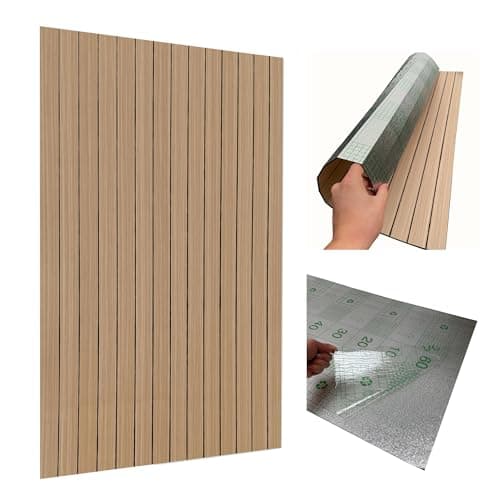 Panneau mural à lamelles bois beige/marron 3D PVC PE autocollant 100x60cm lavable salon chambre à coucher cuisine salle — Lo2