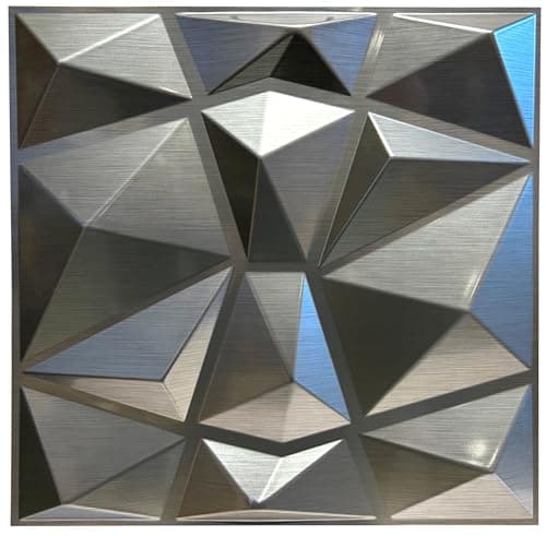 Deco 3D Mur & Plafond Salle de Jeux, Panneaux Mural & Plafond 3D 30cm x 30cm, Revêtement Mural PVC, design Salle de Jeux — D094 Argent Brossé