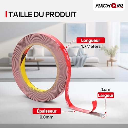 FIXCHORD, Ruban Adhésif Double Face Extra Fort pour Bande Lumineuse LED, Voiture, Décoration, Gris (15.4FT×0.39IN)