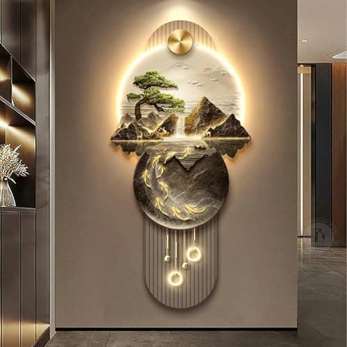 HOTAPEPU Mur De L'Image De Paysage Chinois LED, Sculptures Murales 3D Éclairées, Décoration Maison Salon Étude Lit ~ — C