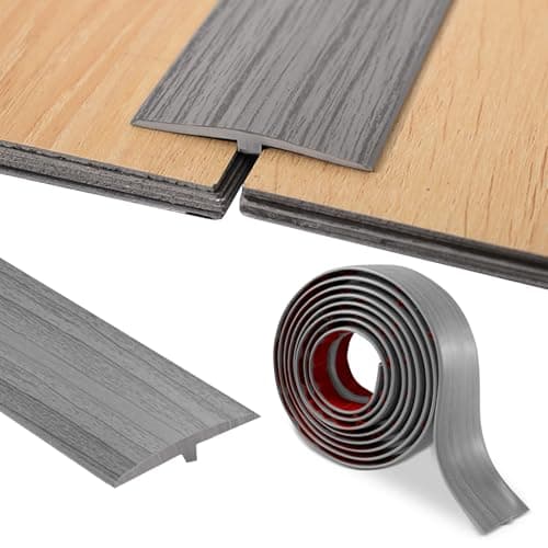 PVC Profilé en T Barre de Seuil Autocollant 5cm x 200cm pour Transition de Sol et Porte Fenêtres Sécurité Élégant — Grain de Bois Gris