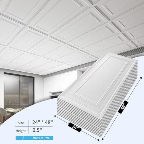 Art3d Dalles de Plafond PVC Décoratives pour Cuisine Salle de Bain, 12 Pièces 61x122 cm Couvrant 8,9 m², Blanc Résistant