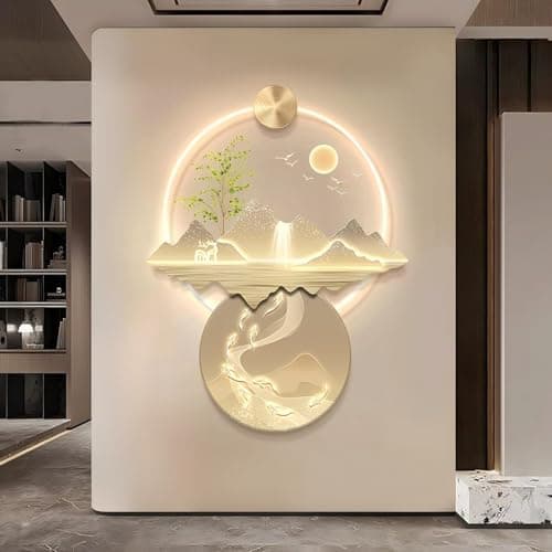 LIUWOPA Art Mural LED, Peinture décorative LED en Relief 3D pour Salon et Entrée, LIUWOPA Lampe Mural LED Feng Shui pour — Gold