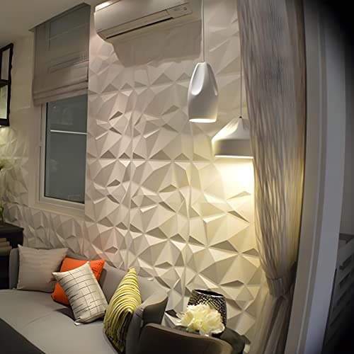 LeapBeast Panneaux Muraux Texturés 3D, Salon, Blanc, Décoration Murale Intérieure PVC, Lot de 12 Dalles Murales