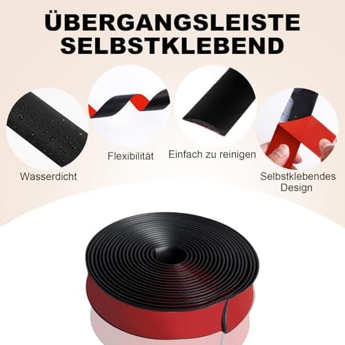 Bande de transition Vefhby autocollante en vinyle noire, 4 cm x 6 m, pour sceller les espaces au sol et plinthe de sol,