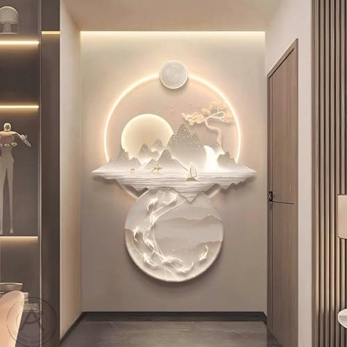 LIUWOPA Art Mural LED, Peinture décorative LED en Relief 3D pour Salon et Entrée, LIUWOPA Lampe Mural LED Feng Shui pour — Silver