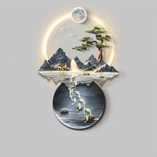 LIUWOPA Art Mural LED, Peinture décorative LED en Relief 3D pour Salon et Entrée, LIUWOPA Lampe Mural LED Feng Shui pour — Noir