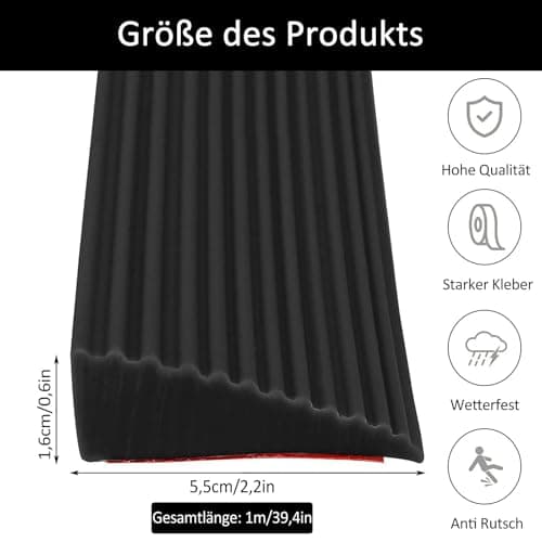 Rampe de seuil antidérapante autocollante pour portes, salles de bains, Noir