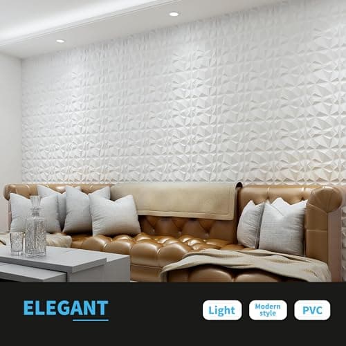 Art3d Lot de 33 panneaux muraux décoratifs 3D en forme de diamant blanc mat, pour décoration intérieure, design moderne