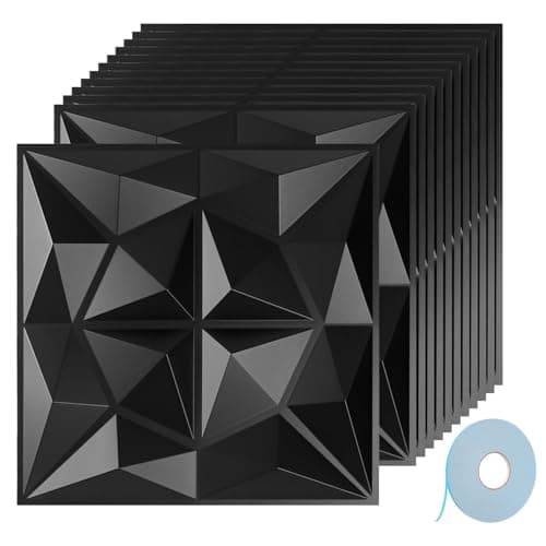 Panneaux muraux 3D Jaxguom diamant - Résistants et indéformables - Pour décoration intérieure - Lot de 12 panneaux 30 x — Diamant01 Noir avec Ruban Adhésif