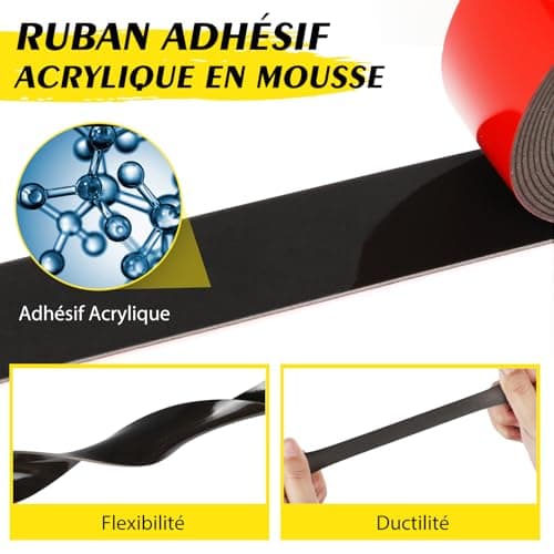 Ruban double face extra fort EMITEVER 25mm * 5M noir pour la décoration bureau et maison