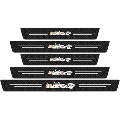 SSyang Films adhésifs de carbone 5 Pièces Protection Seuil de Porte pour Voiture - Anti-Rayures et Anti-Saleté - Protect — noir-Motif de chiot