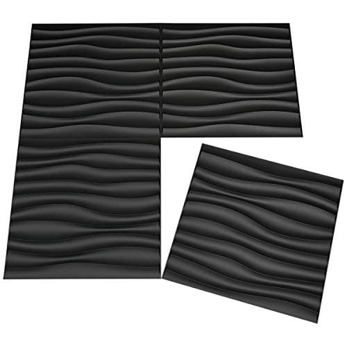 Art3d Lot de 12 panneaux ondulés en PVC Noir pour décoration murale intérieure 50×50cm 3㎡