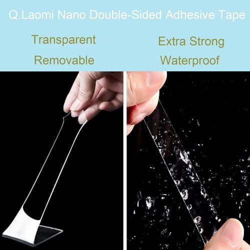 Q.Laomi Ruban Adhésif Double Face Extra Fort, Maison et Bureautique, Fixant LED et DIY, Amovible et Imperméable, 10M x 1