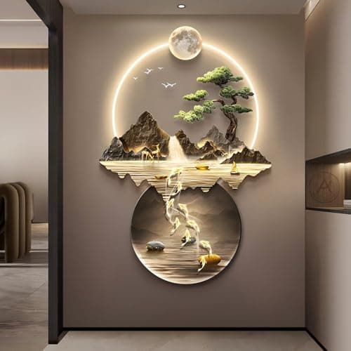 LIUWOPA Art Mural LED, Peinture décorative LED en Relief 3D pour Salon et Entrée, LIUWOPA Lampe Mural LED Feng Shui pour — Khaki