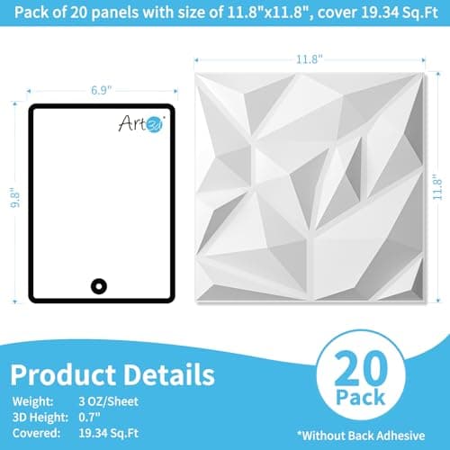 Art3d Lot de 20 panneaux muraux 3D blancs pour salon et jeux vidéo - PVC, 30 x 30 cm, décors trendy pour mur TV et décor