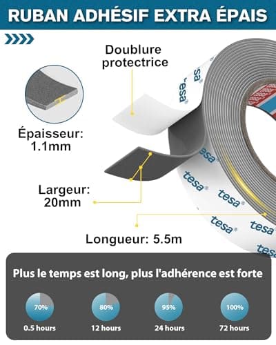 EMITEVER Ruban Adhésif Double Face Extra Fort pour Voitures et Décoration de Maison - Imperméable et Résistant à Haute T