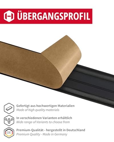 Seuil de porte ALPENSTAHL | Longueur 200 cm, Largeur 37 mm | Aluminium Noir | Pour planchers en stratifiés | Moulure aut