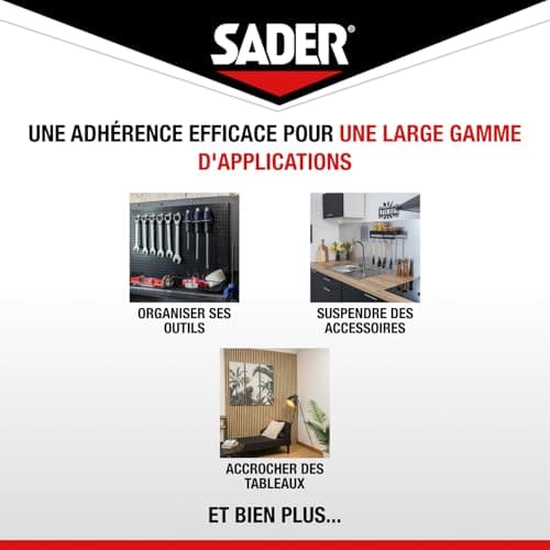 Adhésif_double_face_Sader_Fixer_Sans_Percer_Extrême_Intérieur_Surfaces_multiples_Supporte_jusqu'à_10_KG Blanc_2m_x_19mm