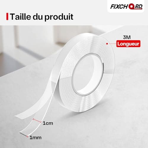 Ruban Adhésif Double Face FIXCHORD Extra Fort pour Murs et Moquettes,traitable par tous et imperméable, adapté aux Répar