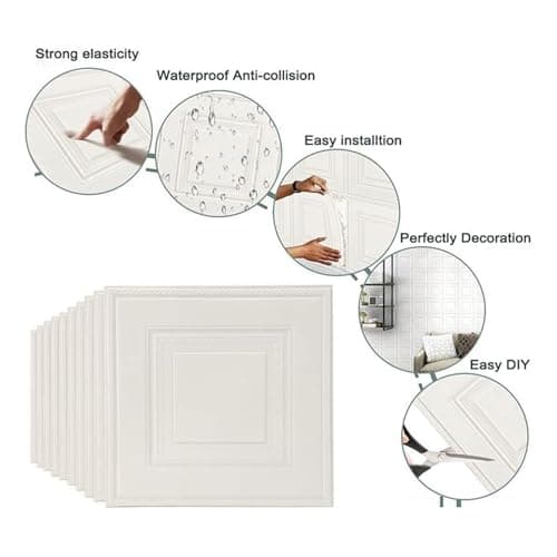 Générique Panneaux Muraux Autocollants Décoratifs pour Plafond 10 Imitation Briques | Decoratif 3D Imperméable 35 x 35 c