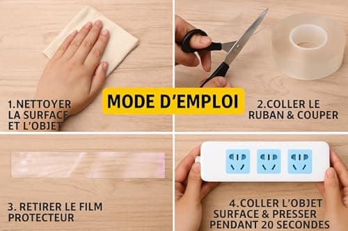 Ruban adhésif Nano Tape Double Face extra fort 3m x 20mm x 1mm – Adhésif PuissantRéutilisable