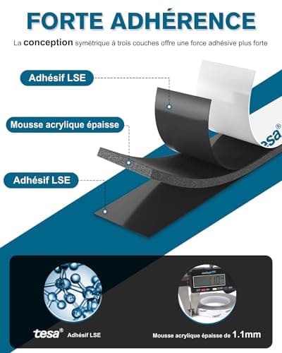 Ruban adhésif double face extra fort EMITEVER 6703 pour voiture, maison et bureau, résistant à l'eau et à la température