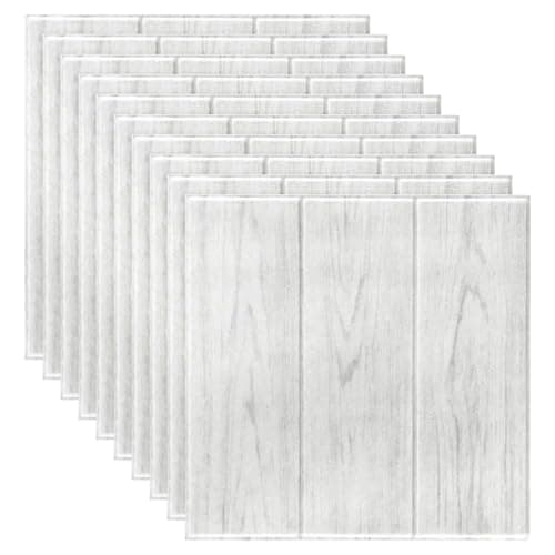 Ayuduots Lot de 10 Autocollants muraux carrés en Grain de Bois - Décoration de Maison Élégante et Résistante|Panneaux mu — Chêne Blanc