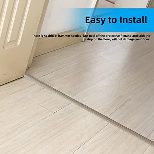 Bande de transition autocollante en vinyle (2 m x 4 cm) - Revêtement de sol gris avec grain de bois pour seuil de porte,