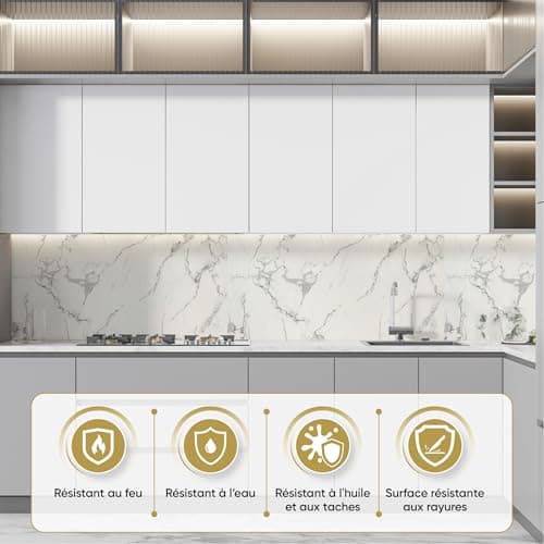IZODEKOR Revêtement Mural Carrare pour Salon et Cuisine - Effet Marbre, Surface Brillante | Alternative Carrelage Marbre