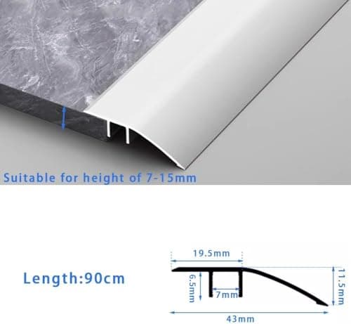Rampe de Seuil en Aluminium pour Accessibilité, Barre de Transitoire avec Pente 6-12mm (0,9m × 4,3cm), Rattrapage de Mar