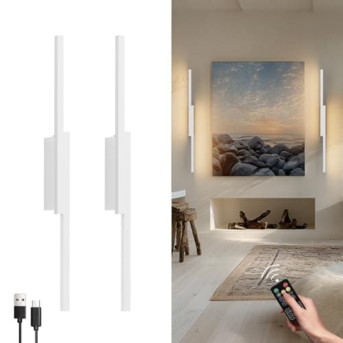 Aipsun Applique murale LED sans fil à batterie moderne pour chambre à coucher et salon, 10000mAh USB-C rechargeable, noi — Blanc
