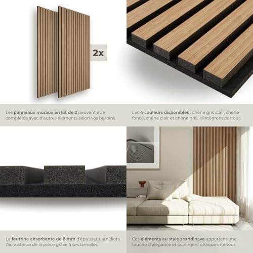 Tectake® Panneaux Acoustiques Muraux et Pour Plafond, Bois MDF, Isolation Phonique, Chamber, Bureau, Studio Musique, Déc