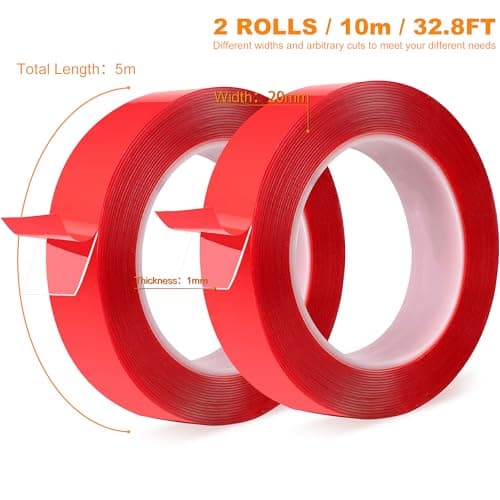Rusoz Double Sided Tape Fort 2 Rouleaux Transparents Multifonctionnel étanche pour Murs Plastique Métal