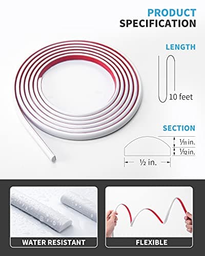 Adhésif Art3d Bordure pour Carrelage et Mur blanc Flexible et Impérmeable - Étanchéité Excellence pour Pélage Facile sur