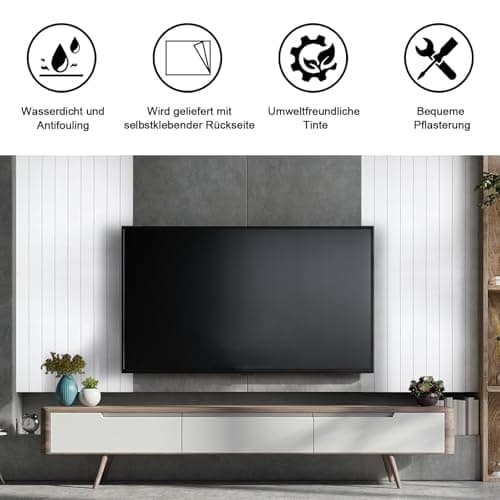 Panneaux muraux 3D autocollants bois 40x40 cm imperméables et résistants - Cuisine et chambre - Blanc pur - Lot de 10 pa