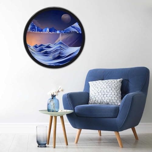 Tableau d'art de sable en mouvement LED 360° - Montage mural dynamique 3D - Décoration murale artistique verre rond — H