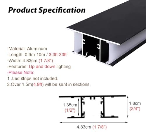 LED black molding light canal pour mur, diffuseur décoratif à DEL pour bande lumineuse, idéal pour chambre à coucher et