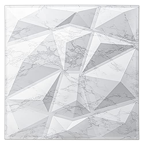 Art3d - Panneaux muraux 3D blancs, dalles décoratives salon, effet brique, 50 x 50 cm — Marbre Blanc
