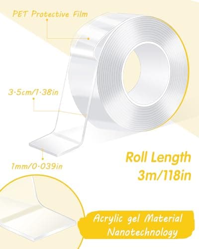Caianwin Ruban adhésif double face extra large extra fort pour tapis Amovible maison voiture extérieur 6m 2 rouleaux