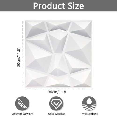 Fosoloni Lot de 12 panneaux muraux 3D diamant Blanc mat En PVC Pour décoration salon chambre à coucher salle de bain