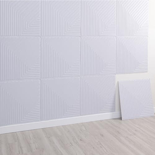Panneaux Muraux 3D Autocollants Aspect Bois Décoration Murale Intérieure Panneaux Acoustiques 30 x 30 cm Gris — Blancs